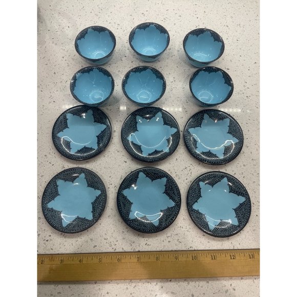 Vintage 12 pc Turkish coffee cups saucers Star of David Hand Made Hareli Israel - Picture 4 of 10